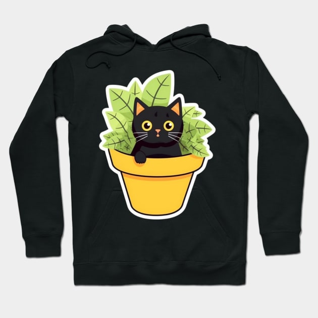 Catnip Cartoon Cat Tee: Minimalist Pot with Cute Black and White Kitty Hoodie by YUED